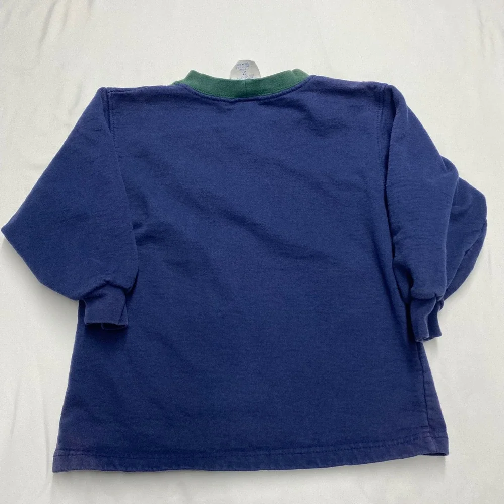 Vintage OshKosh Bgosh Kids 3T Sweatshirt Navy Green Workwear Train Made in USA